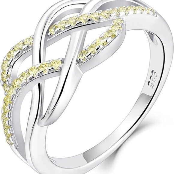 YL Celtic Knot Twisted Knot Ring Birthstone Infinity Rings - Topaz - November - Picture 1 of 6